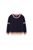 Load image into Gallery viewer, LERROI BLUE STRIPED TRIM STICH CREW NECK SWEATER BLUE