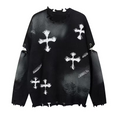 Load image into Gallery viewer, BLACK DISTRESSED CROSS SWEATER