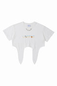 Load image into Gallery viewer, LERRROI WHITE COL PRINT TIE HEM T-SHIRT WHITE