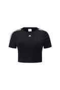 Load image into Gallery viewer, LERROI BLACK TAPED SLEEVE CROP T-SHIRT BLACK
