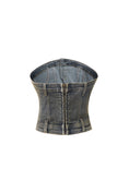 Load image into Gallery viewer, LERROI BLUE VINTAGE STUDDED DENIM BUSTIER BLUE
