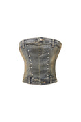 Load image into Gallery viewer, LERROI BLUE VINTAGE STUDDED DENIM BUSTIER BLUE