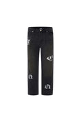 Load image into Gallery viewer, LERROI BLACK WASH DISTRESSED PRINTED JEAN BLACK