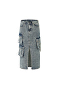 Load image into Gallery viewer, LERROI BLUE SNOW WASHED UTILITY DENIM SKIRT BLUE