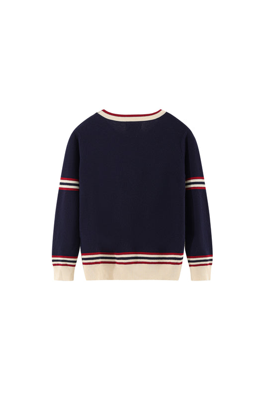 LERROI BLUE STRIPED TRIM STICH CREW NECK SWEATER BLUE