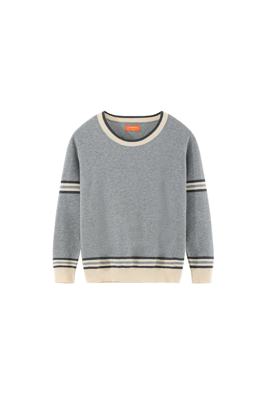 LERROI GREY STRIPED TRIM STICH CREW NECK SWEATER GREY