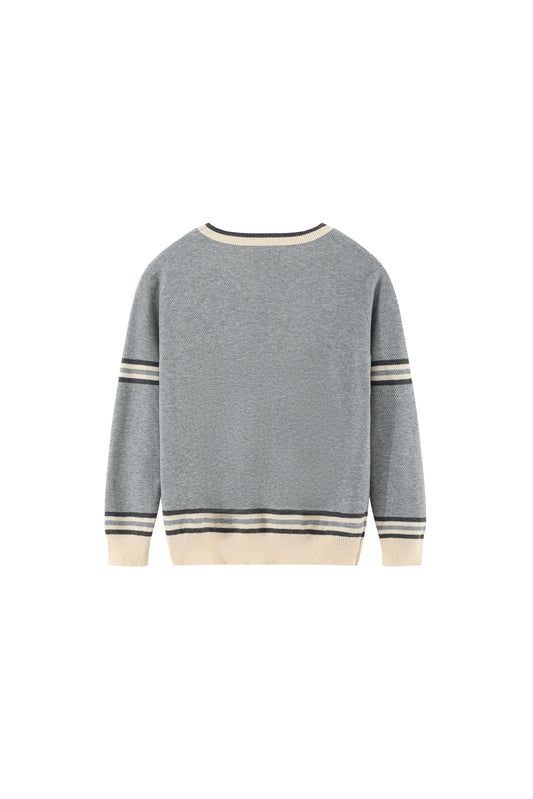 LERROI GREY STRIPED TRIM STICH CREW NECK SWEATER GREY