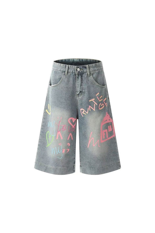 BLUE COMIC GRAFFITI CAPRI JEANS BLUE