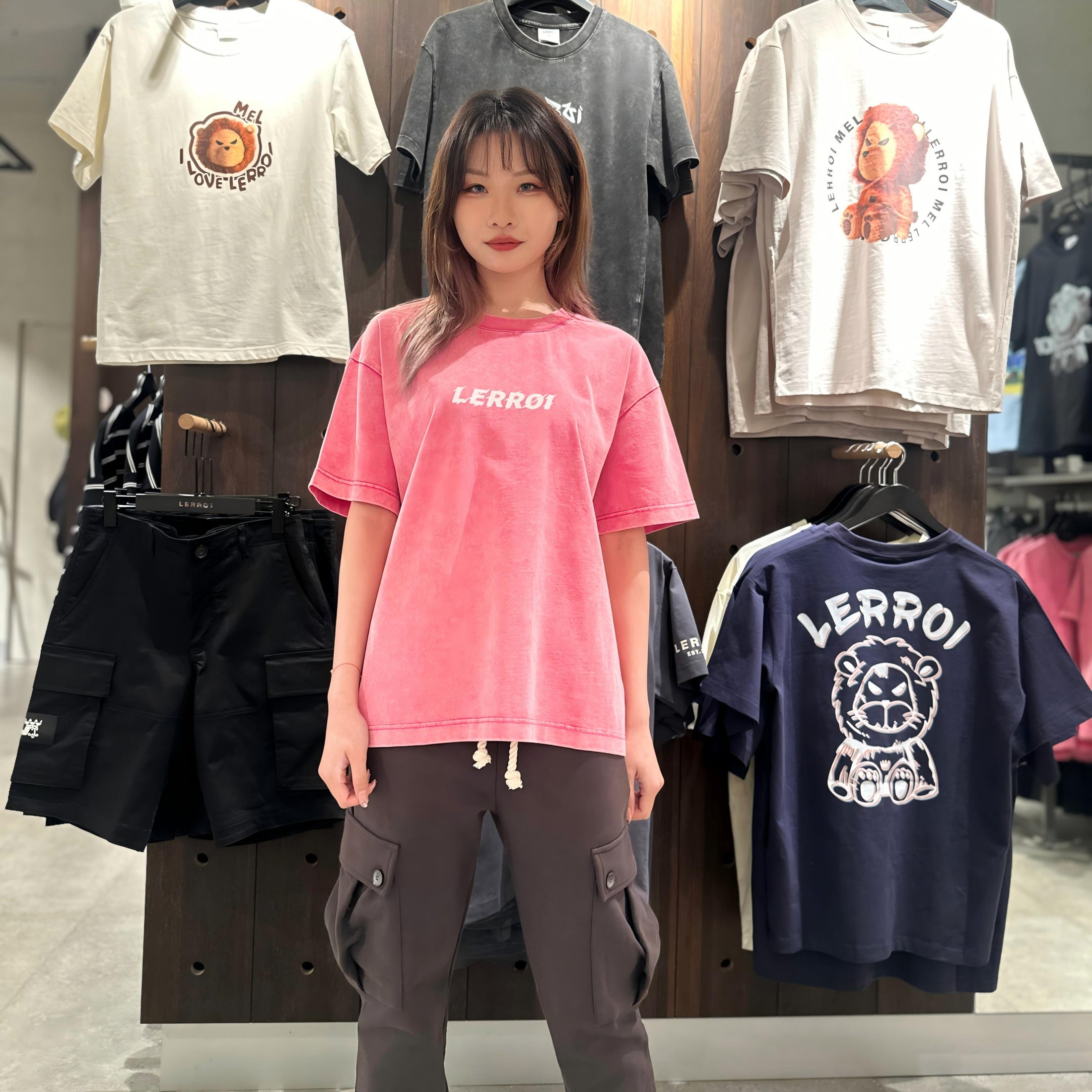 LERROI PINK LION PRINT WASHED T-SHIRT PINK