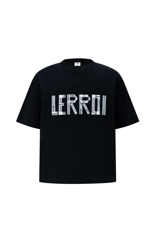 LERROI BLACK WASHED TAPE LOGO PRINTED T-SHIRT BLACK