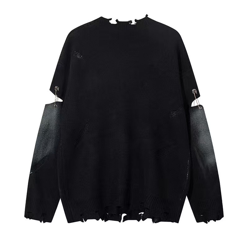 BLACK DISTRESSED CROSS SWEATER