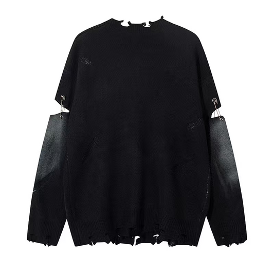 BLACK DISTRESSED CROSS SWEATER