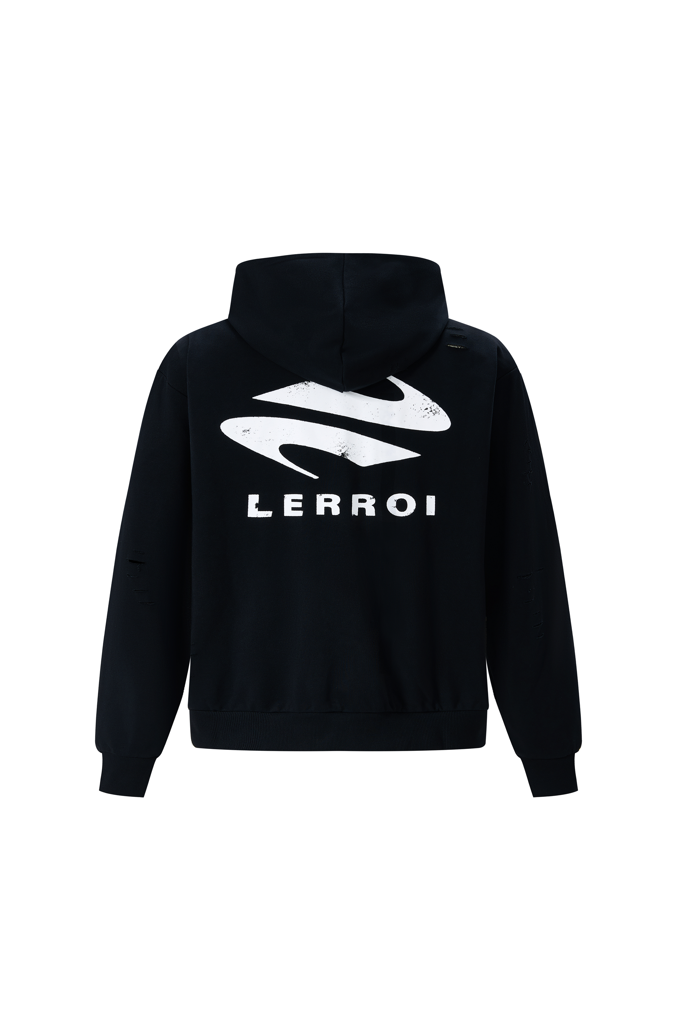 LERROI BLACK WASHED DISTRESSED GRAPHIC HOODIE BLACK