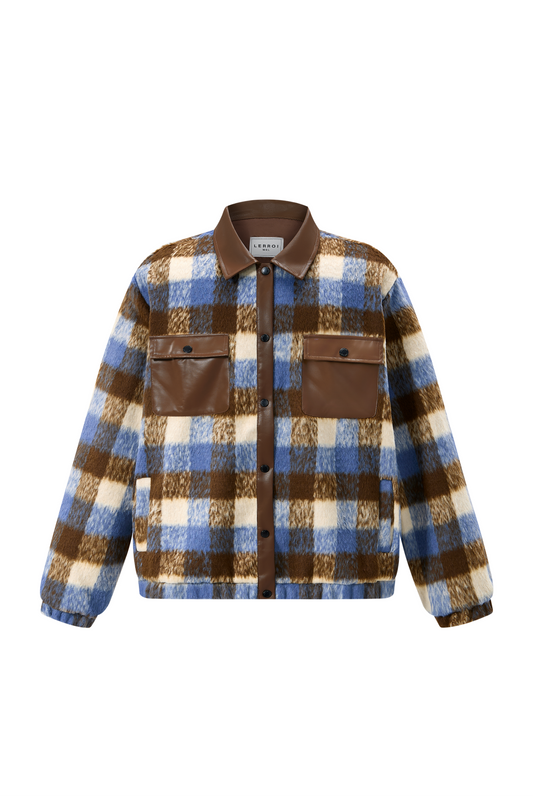 LERROI BROWN STREET CHECK PANEL JACKET BROWN