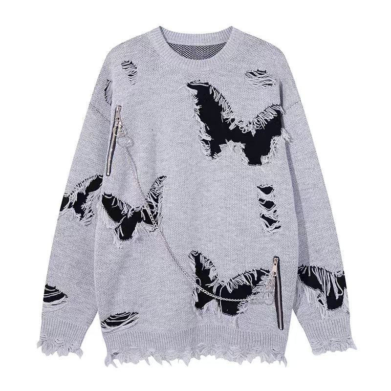 GREY BUTTERFLY FRAYED CHAIN