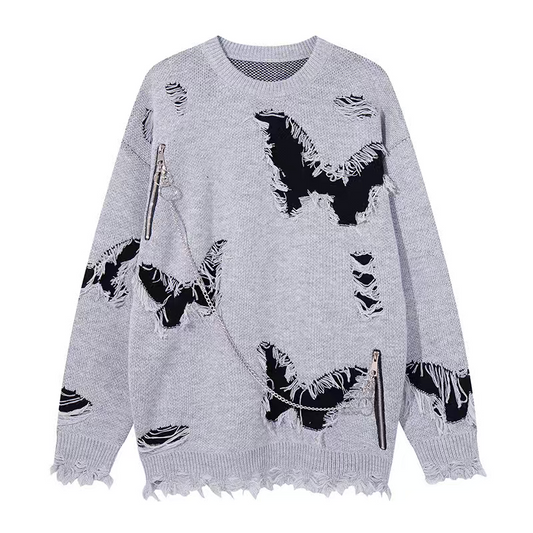 GREY BUTTERFLY FRAYED CHAIN