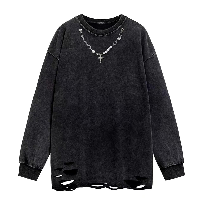 BLACK WASHED DISTRESSED T-SHIRT