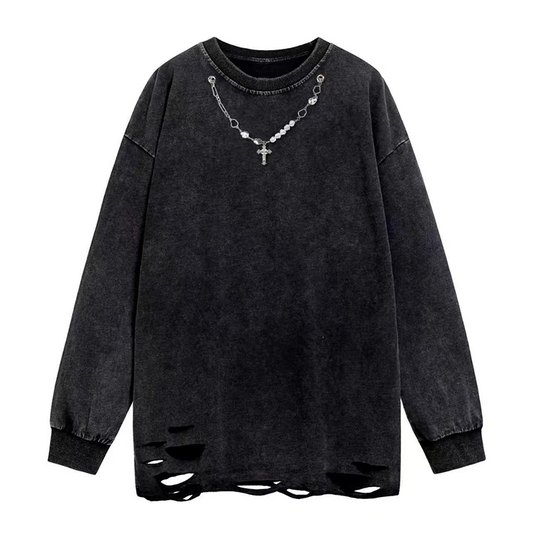 BLACK WASHED DISTRESSED T-SHIRT