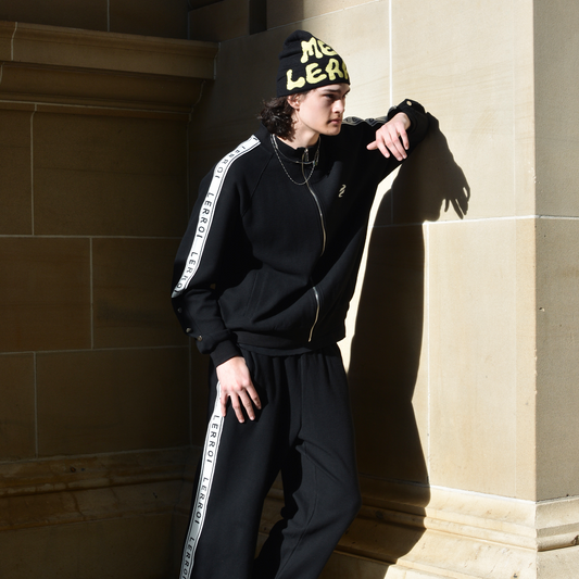 LERROI BLACK STREETWEAR PANELLED STAND COLLAR HOODIE BLACK