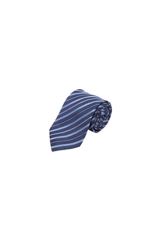 LERROI BLUE MIX STRIPE SILK TIE BLUE