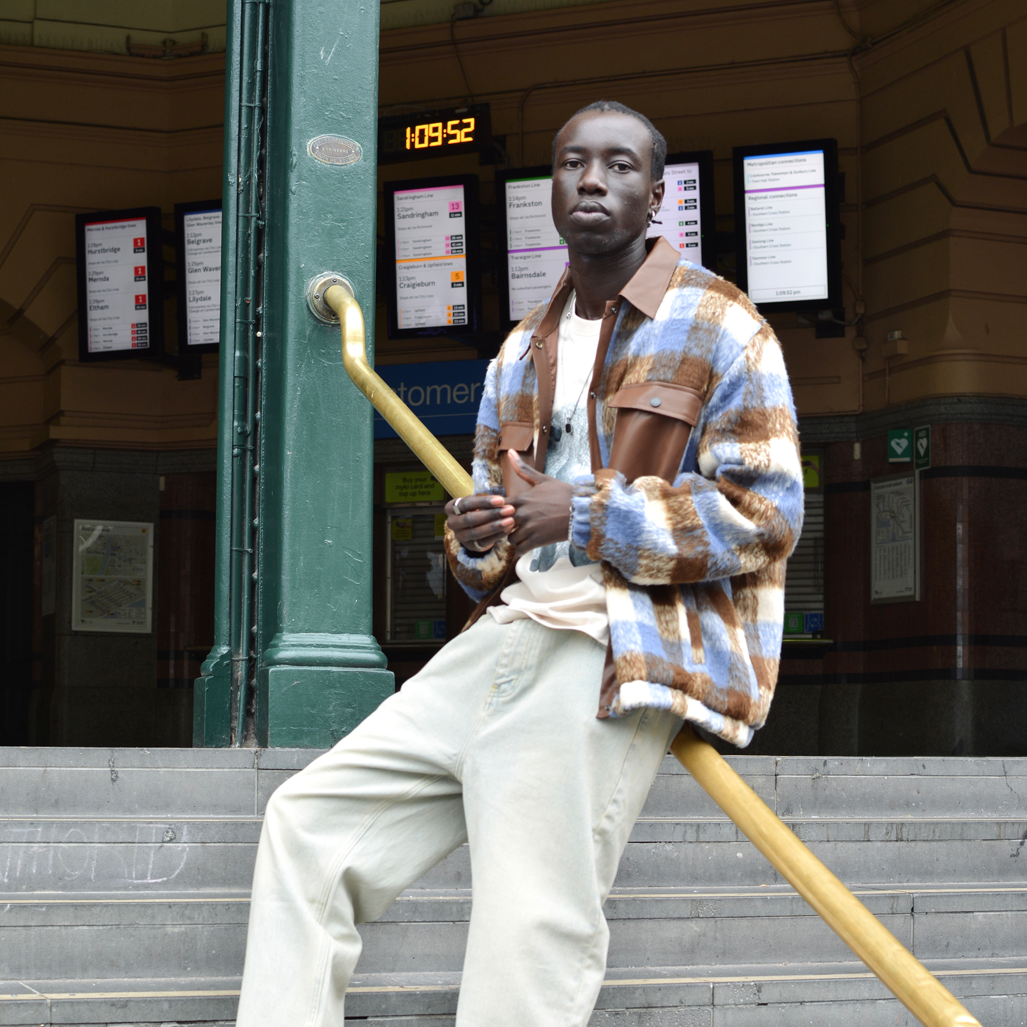 LERROI BROWN STREET CHECK PANEL JACKET BROWN