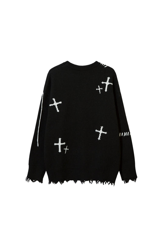 LERROI BLACK TIE DYE RAW EDGE ARTWORK SWEATER BLACK