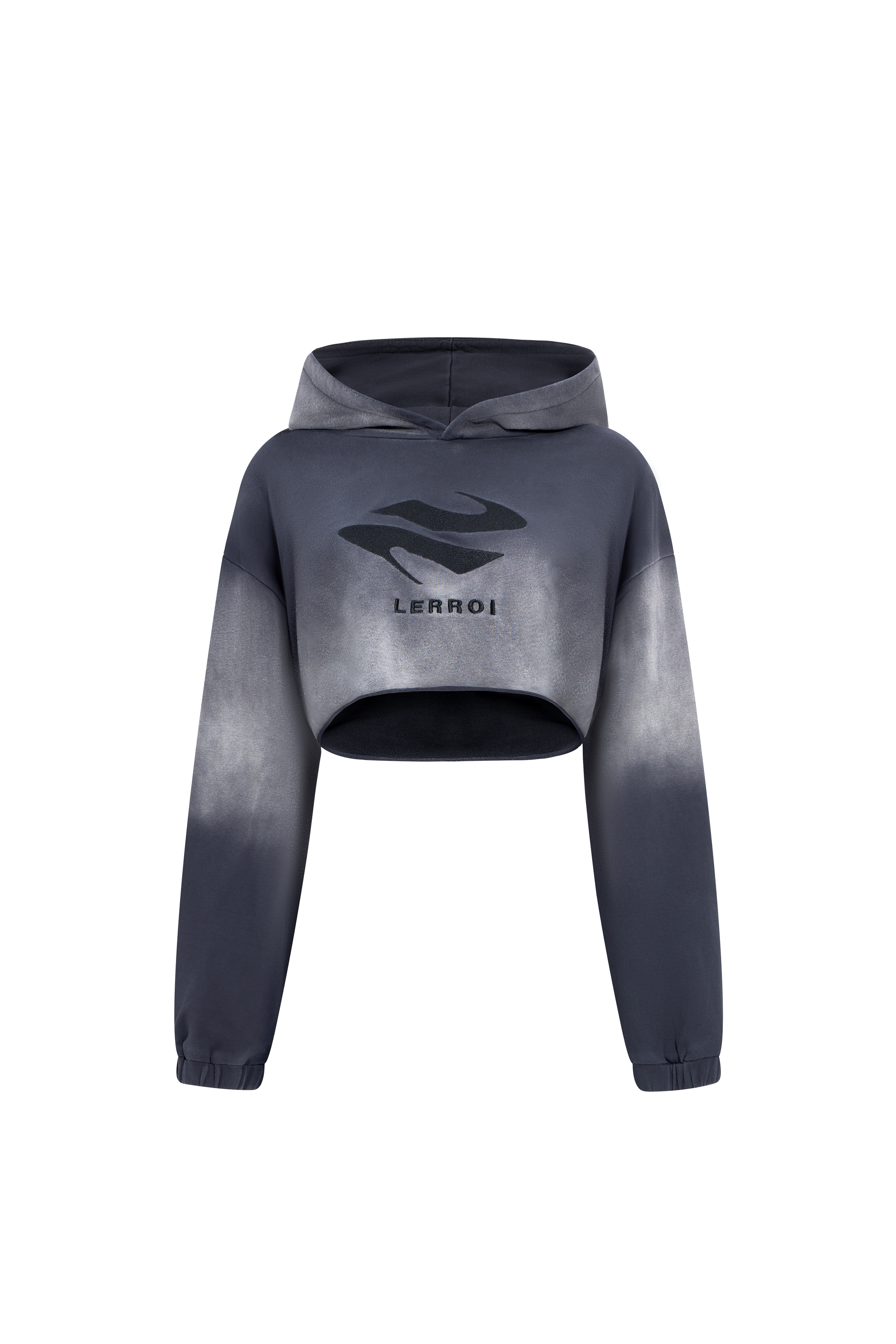 LERROI GREY URBAN WASHED SHORT HOODIE GREY