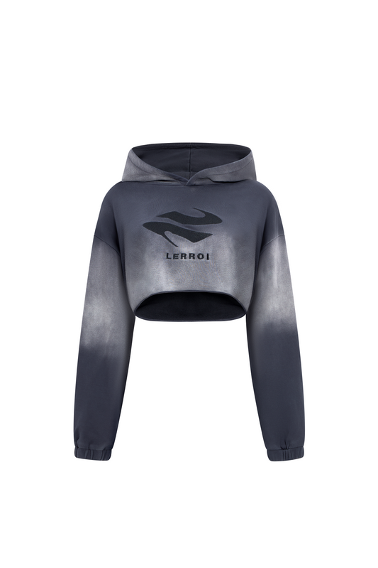 LERROI GREY URBAN WASHED SHORT HOODIE GREY