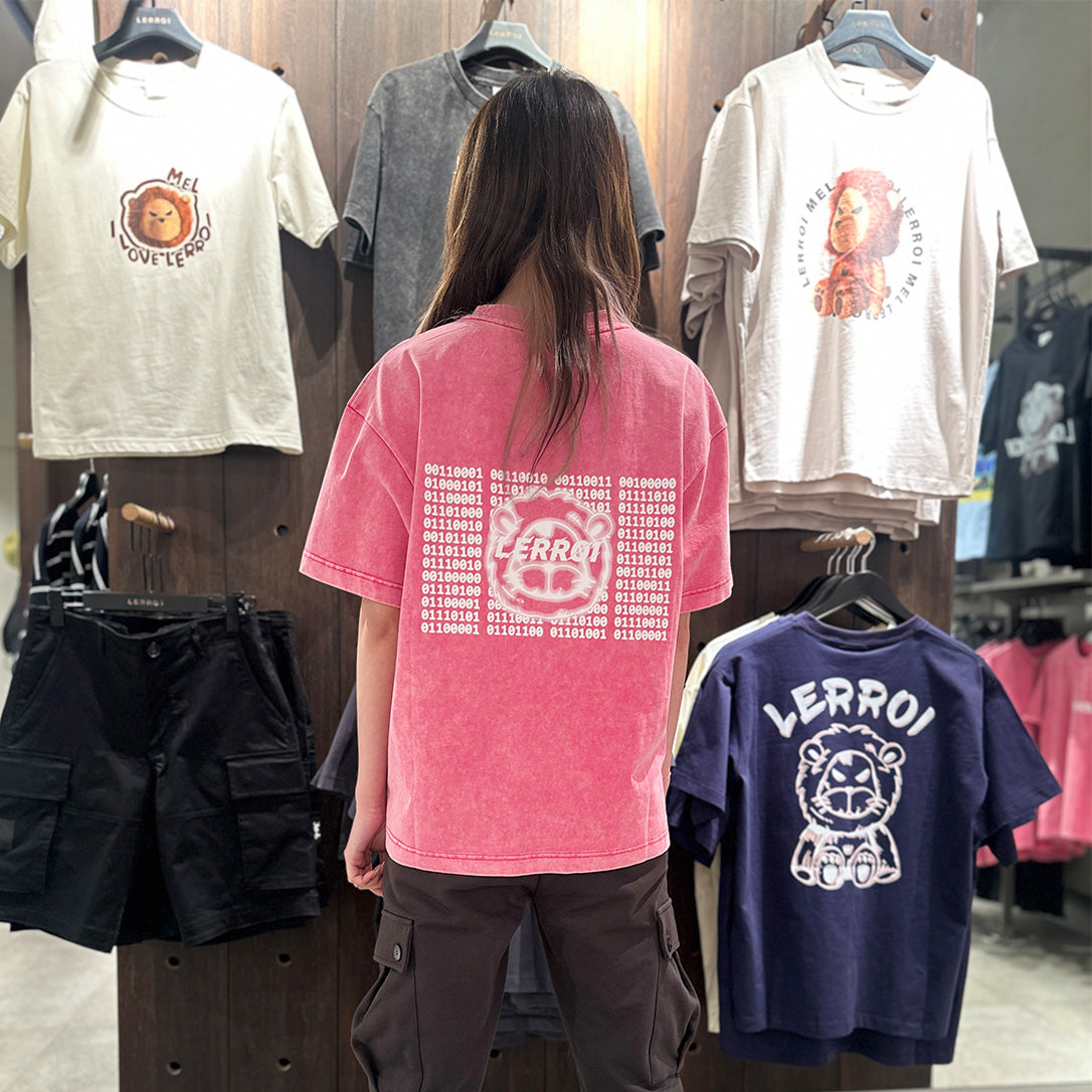 LERROI PINK LION PRINT WASHED T-SHIRT PINK