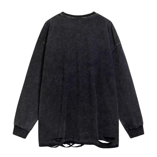 BLACK WASHED DISTRESSED T-SHIRT