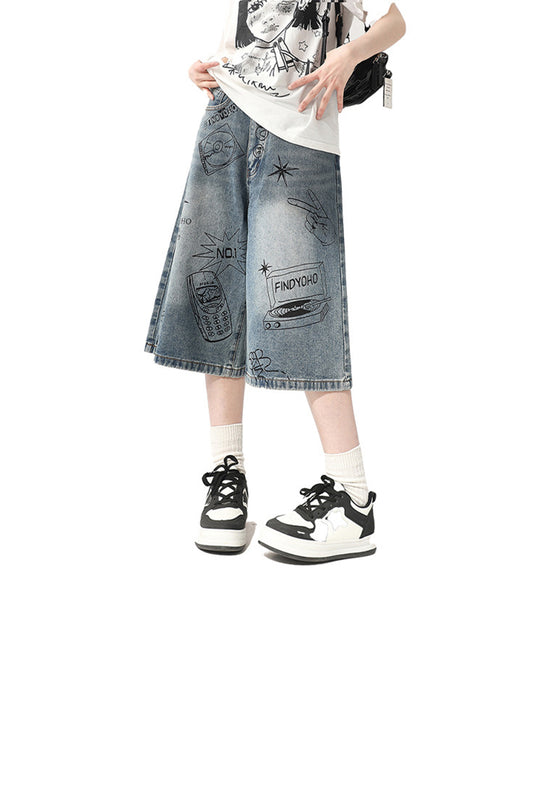BLUE STREET ART CROP DENIM BLUE
