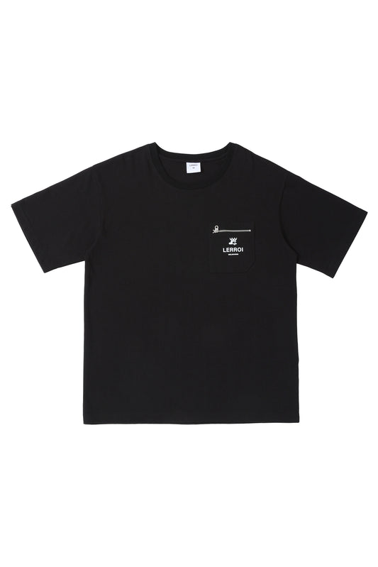 LERROI BLACK ZIP POCKET LOGO PRINT T-SHIRT BLACK