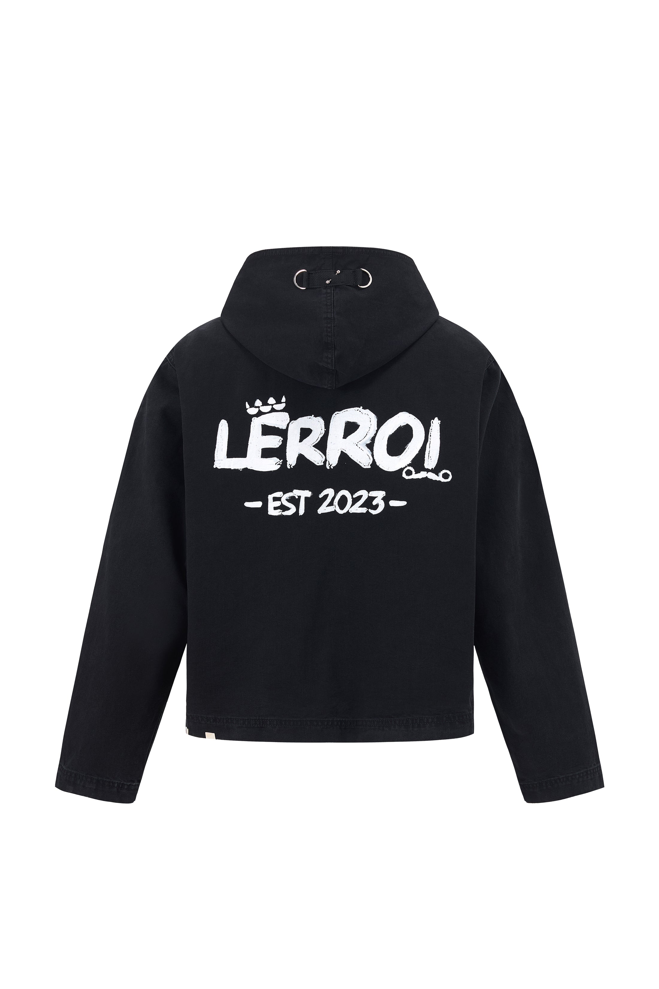LERROI BLACK STUDDED HOODED WASHED DENIM JACKET BLACK
