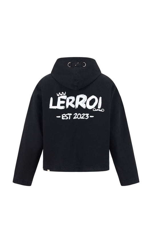 LERROI BLACK STUDDED HOODED WASHED DENIM JACKET BLACK