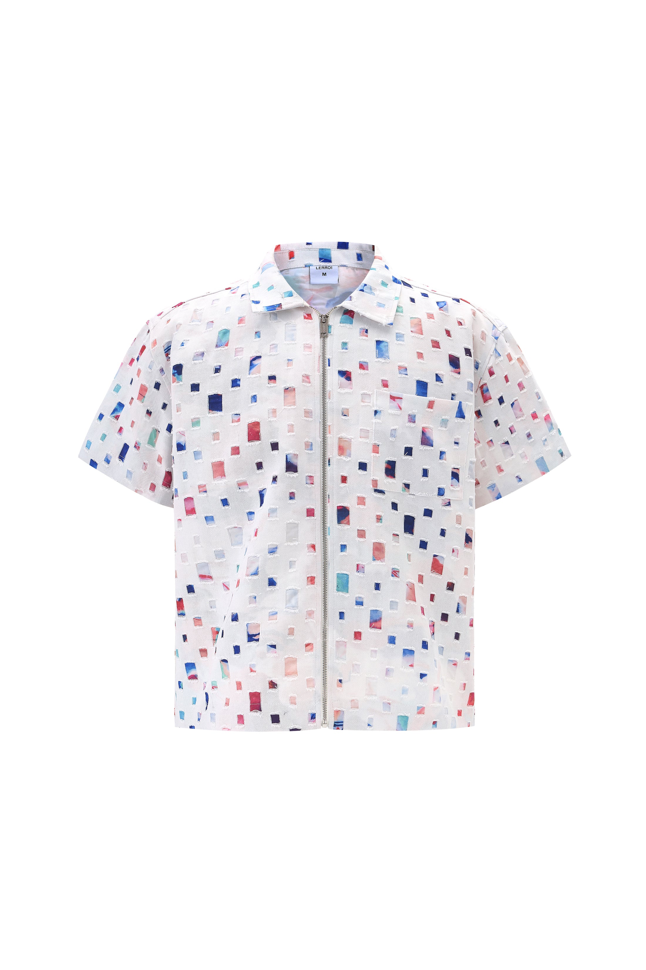 LERROI WHITE COMPOSITE PRINT DENIM SHIRT WHITE