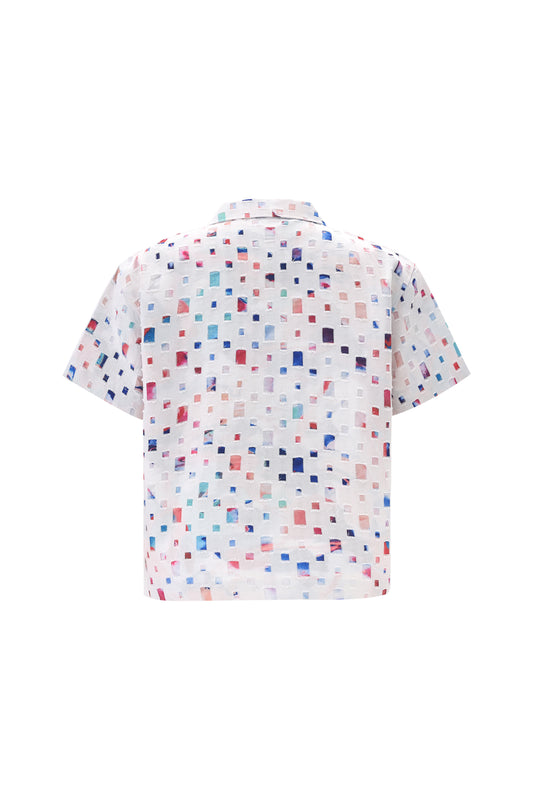 LERROI WHITE COMPOSITE PRINT DENIM SHIRT WHITE