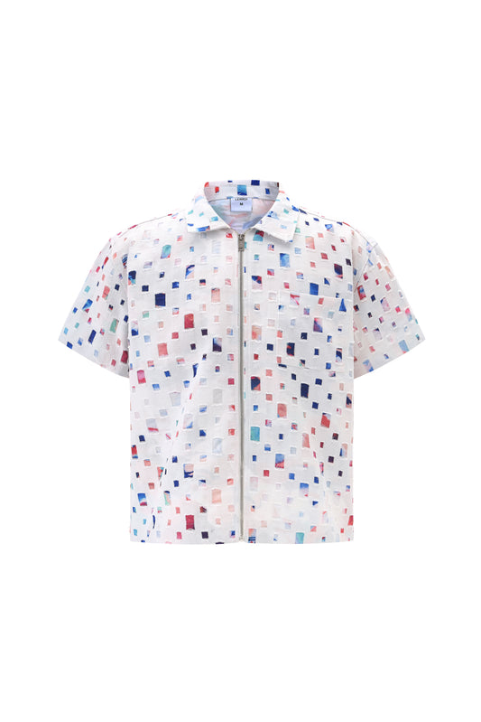 LERROI WHITE COMPOSITE PRINT DENIM SHIRT WHITE
