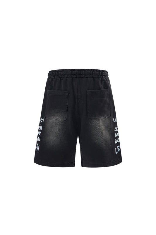 LERROI BLACK WASHED PRINTED SHORT BLACK