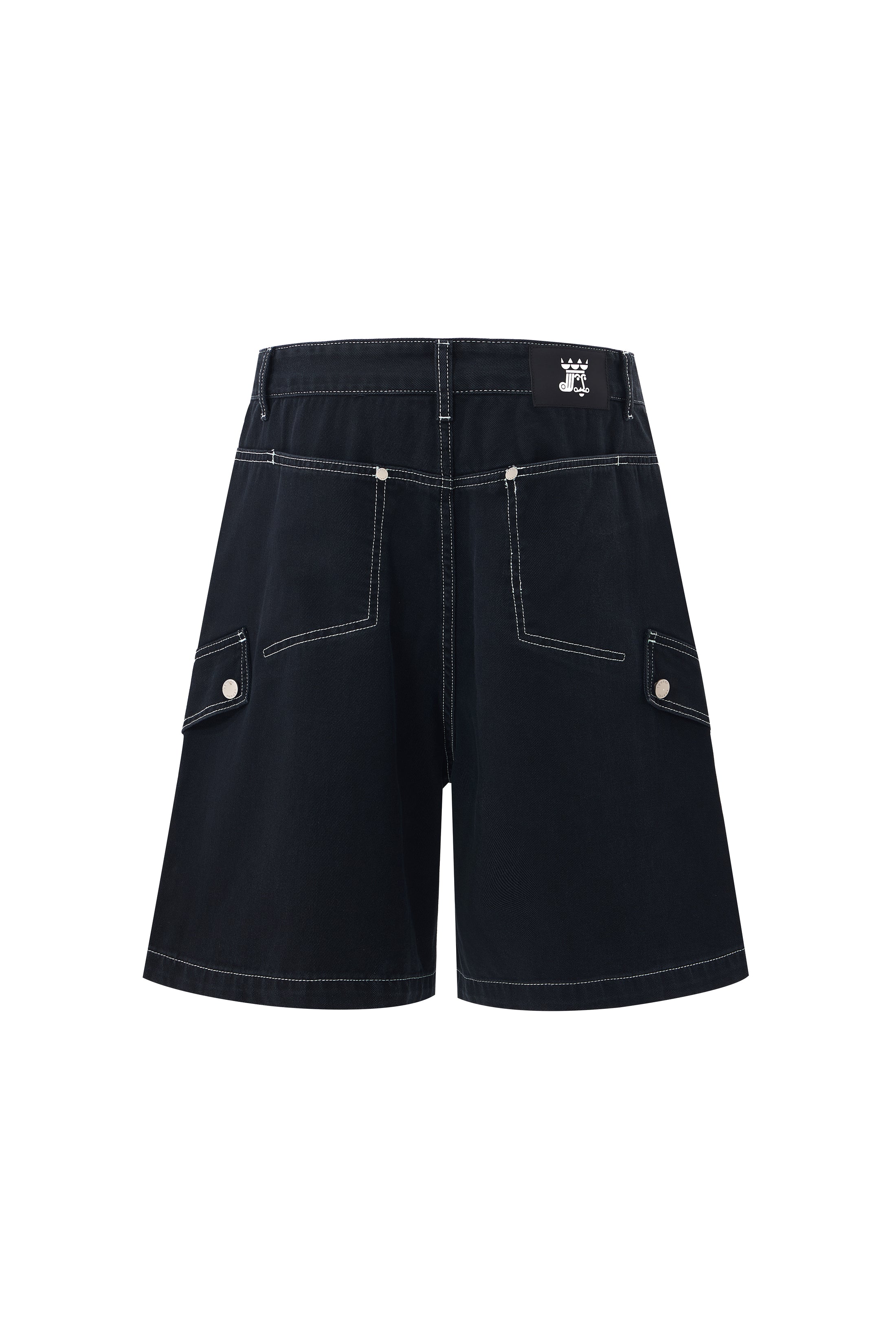 LERROI BLACK CONTRAST STITCH DENIM CARGO SHORT BLACK