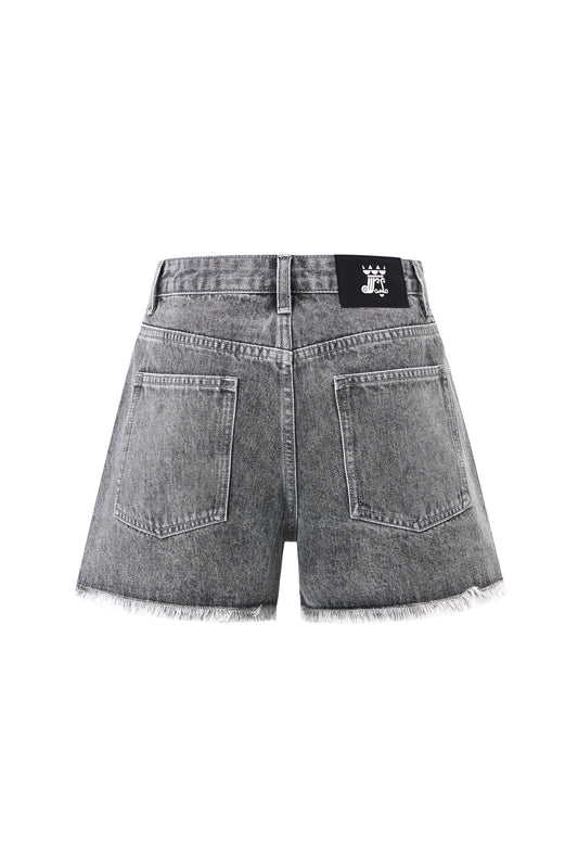 LERROI GREY FRAYED RIPPED DENIM SHORT GREY