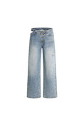 Load image into Gallery viewer, LERROI BLUE ASYMMETRICAL CUT-OUT DENIM PANTS BLUE
