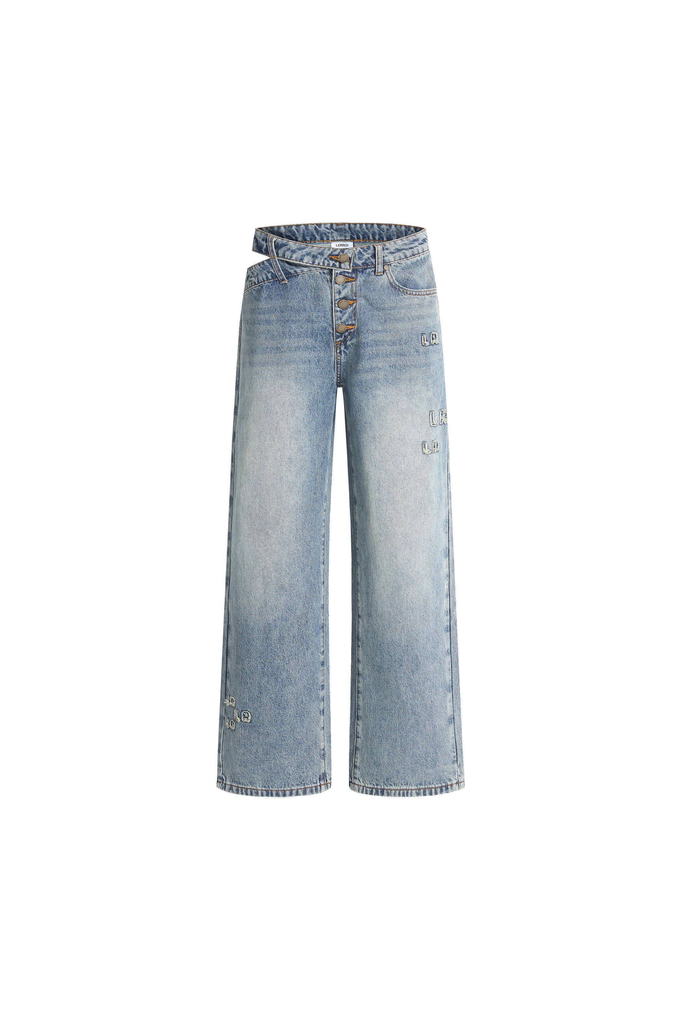 LERROI BLUE ASYMMETRICAL CUT-OUT DENIM PANTS BLUE