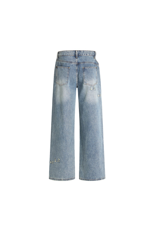 LERROI BLUE ASYMMETRICAL CUT-OUT DENIM PANTS BLUE