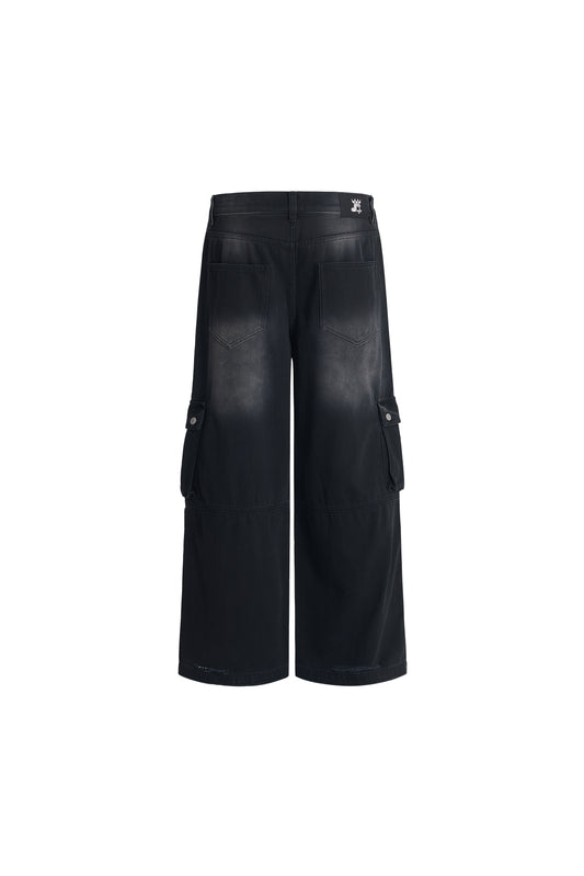 LERROI BLACK WASHED CARGO DENIM PANT BLACK