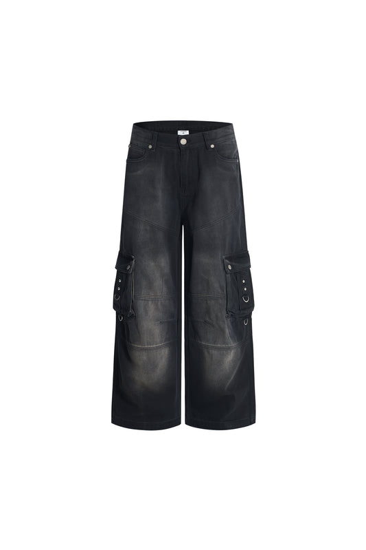 LERROI BLACK WASHED CARGO DENIM PANT BLACK
