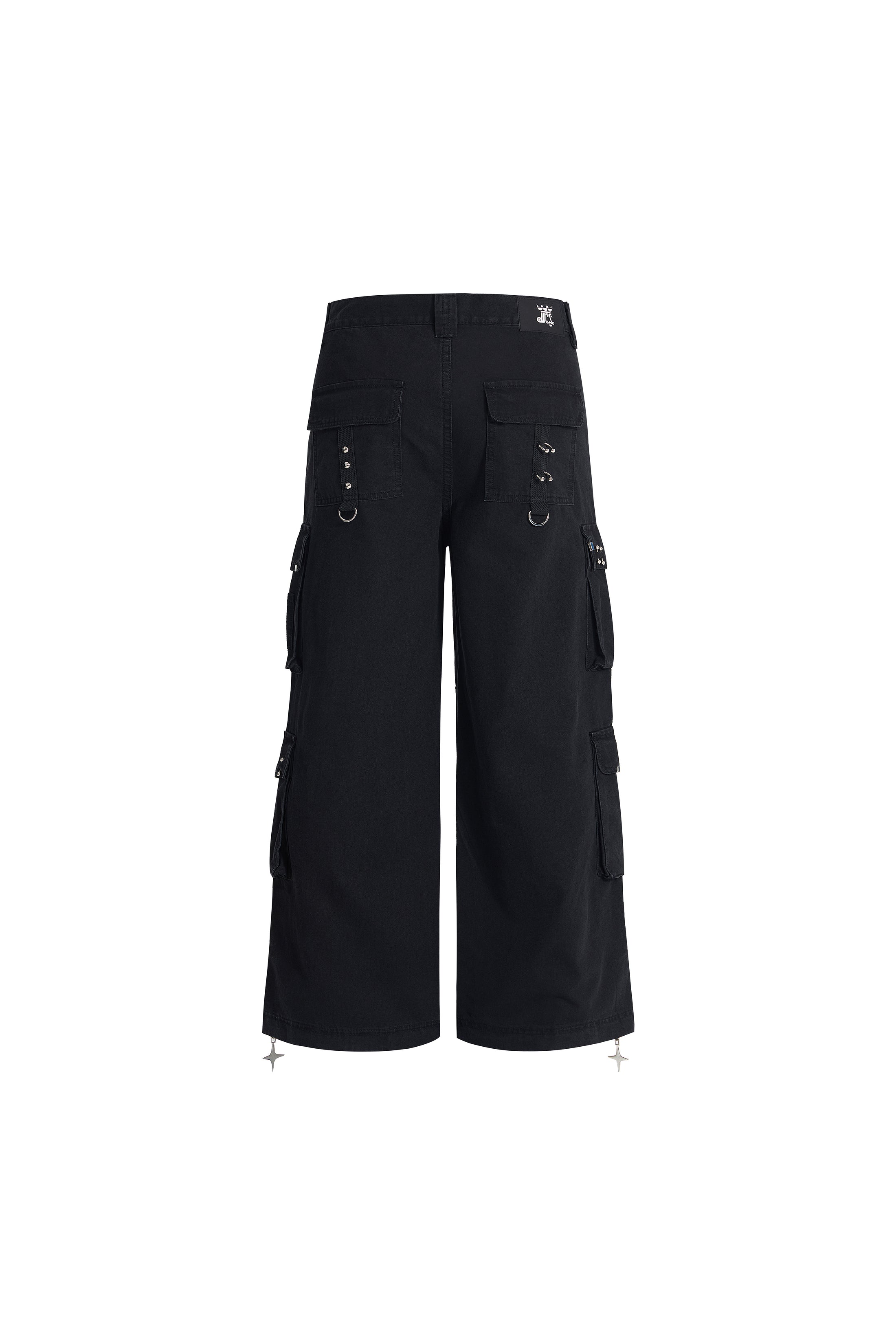 LERROI BLACK STUDDED WASHED CARGO DENIM PANTS BLACK