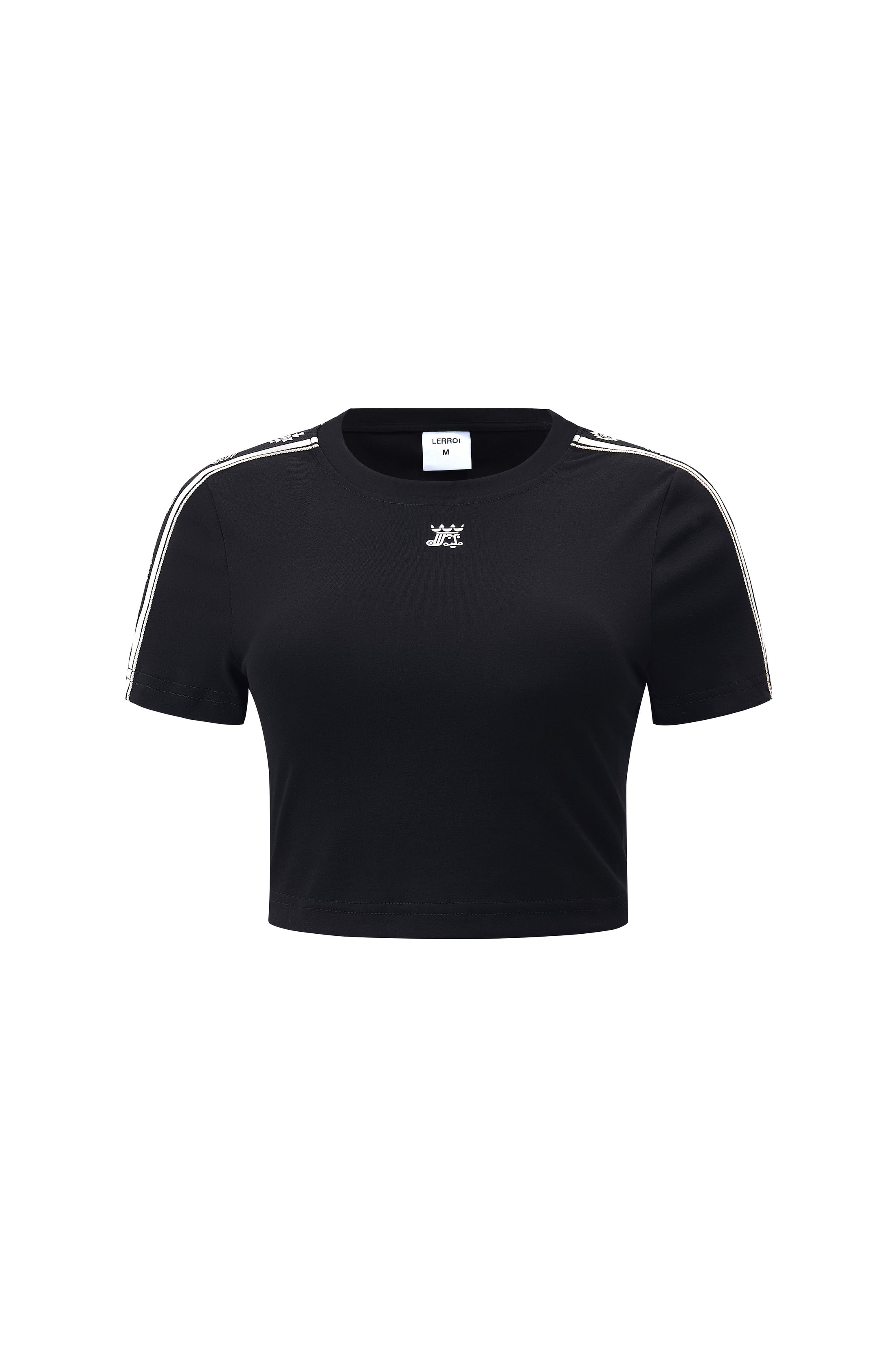 LERROI BLACK TAPED SLEEVE CROP T-SHIRT BLACK