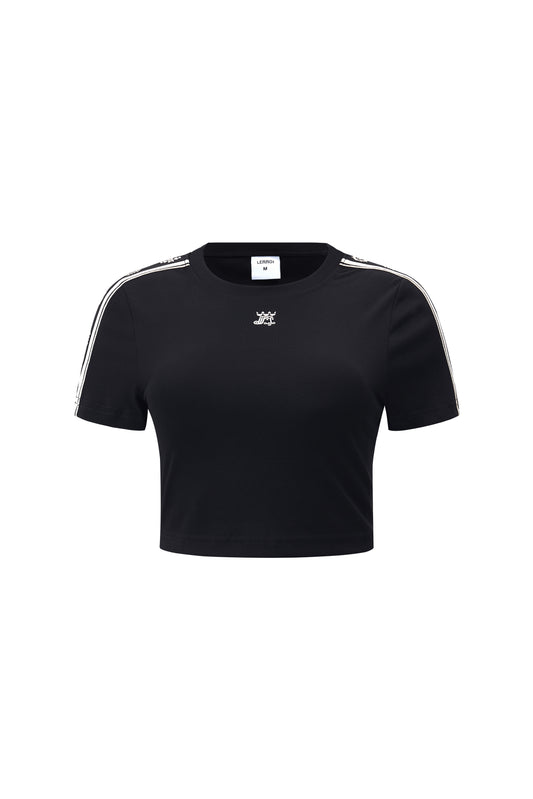 LERROI BLACK TAPED SLEEVE CROP T-SHIRT BLACK