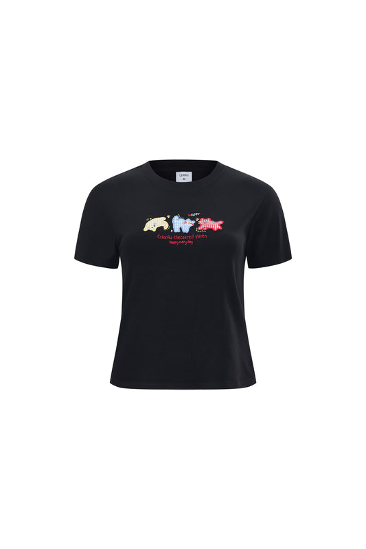 LERROI BLACK CAT PRINTED T-SHIRT BLACK