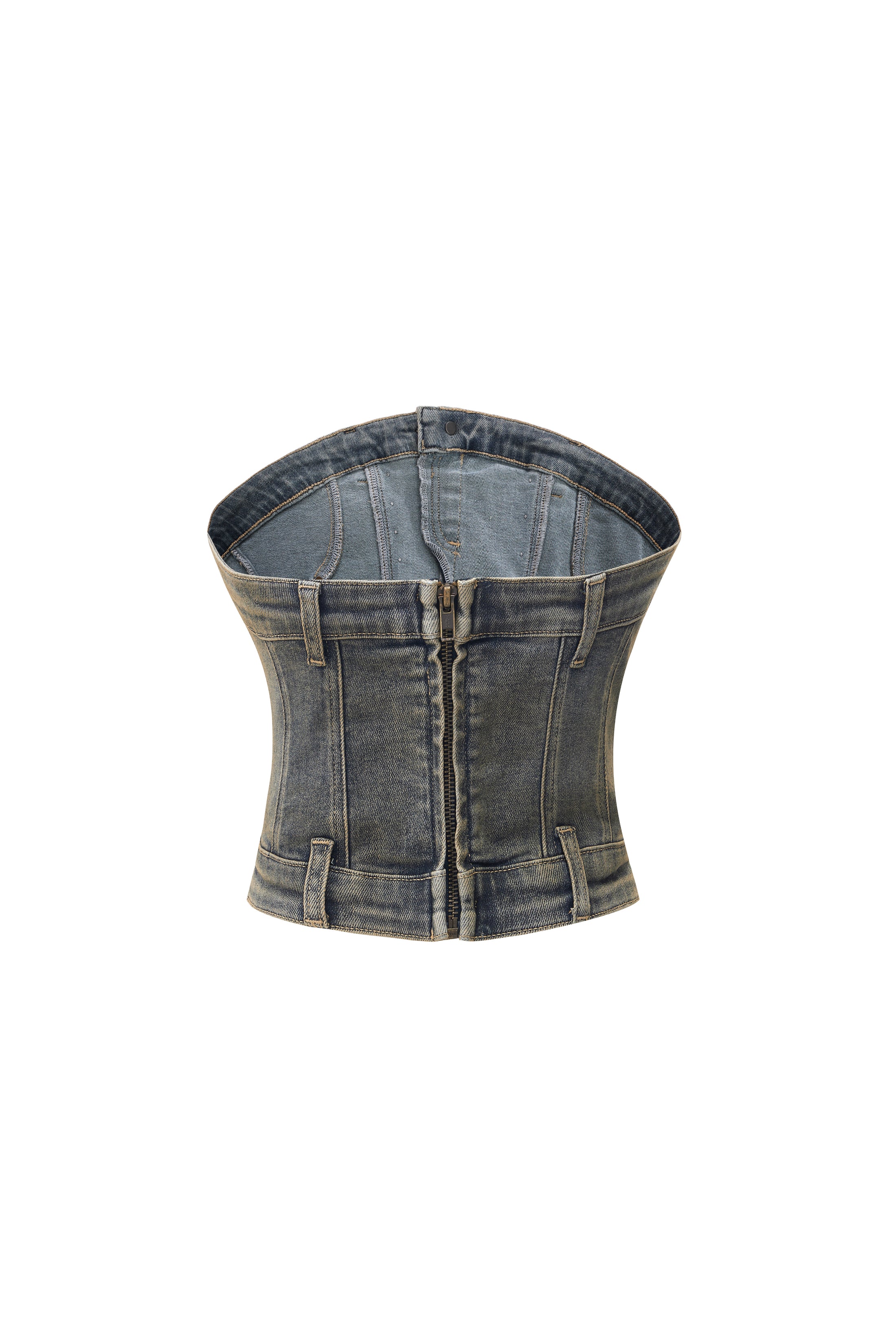 LERROI BLUE VINTAGE STUDDED DENIM BUSTIER BLUE